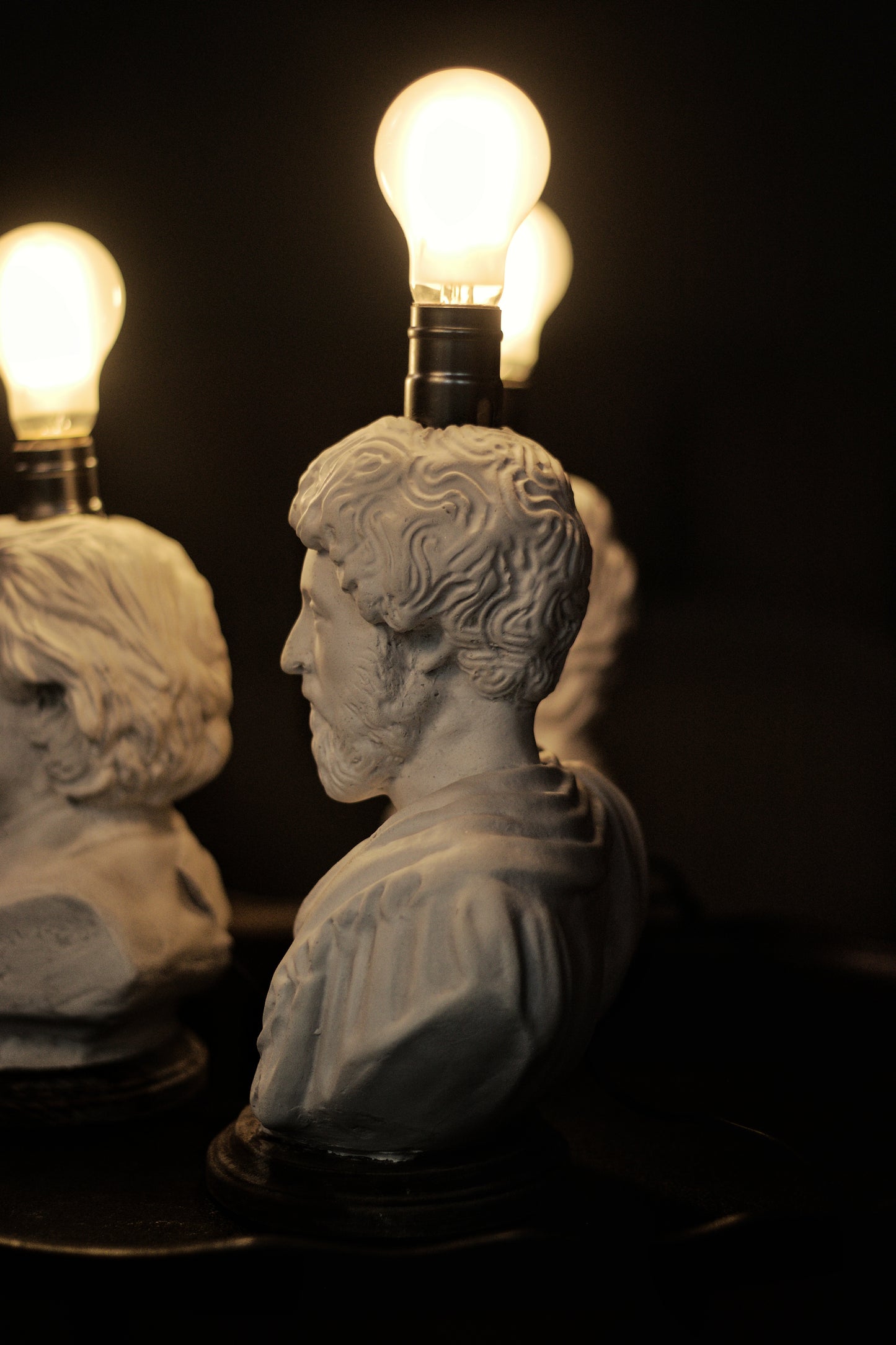 Marcus Aurelius Bust Lamp — Dark Academia Desk Lamp, Stoic Philosopher Decor, Handmade Gypsum Sculpture