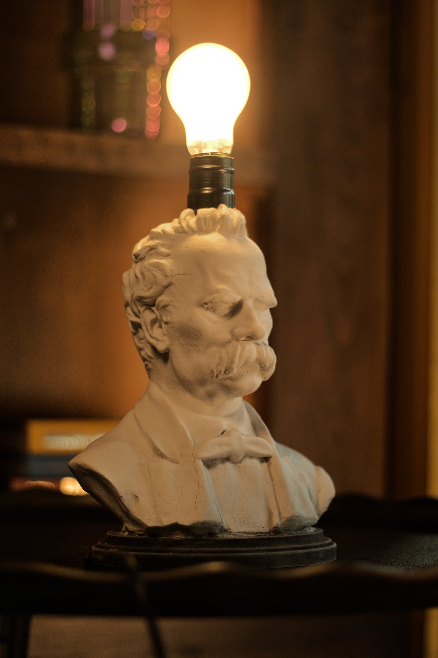 Nietzsche Bust Lamp — Dark Academia Desk Lamp, Literary Office Decor, Handmade Gypsum Sculpture