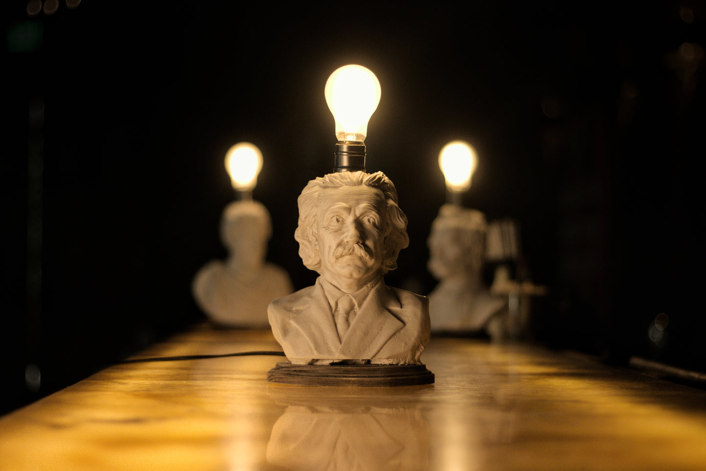 Albert Einstein Bust Lamp — Dark Academia Desk Lamp, Unique Teacher Gift, Handmade Gypsum Sculpture