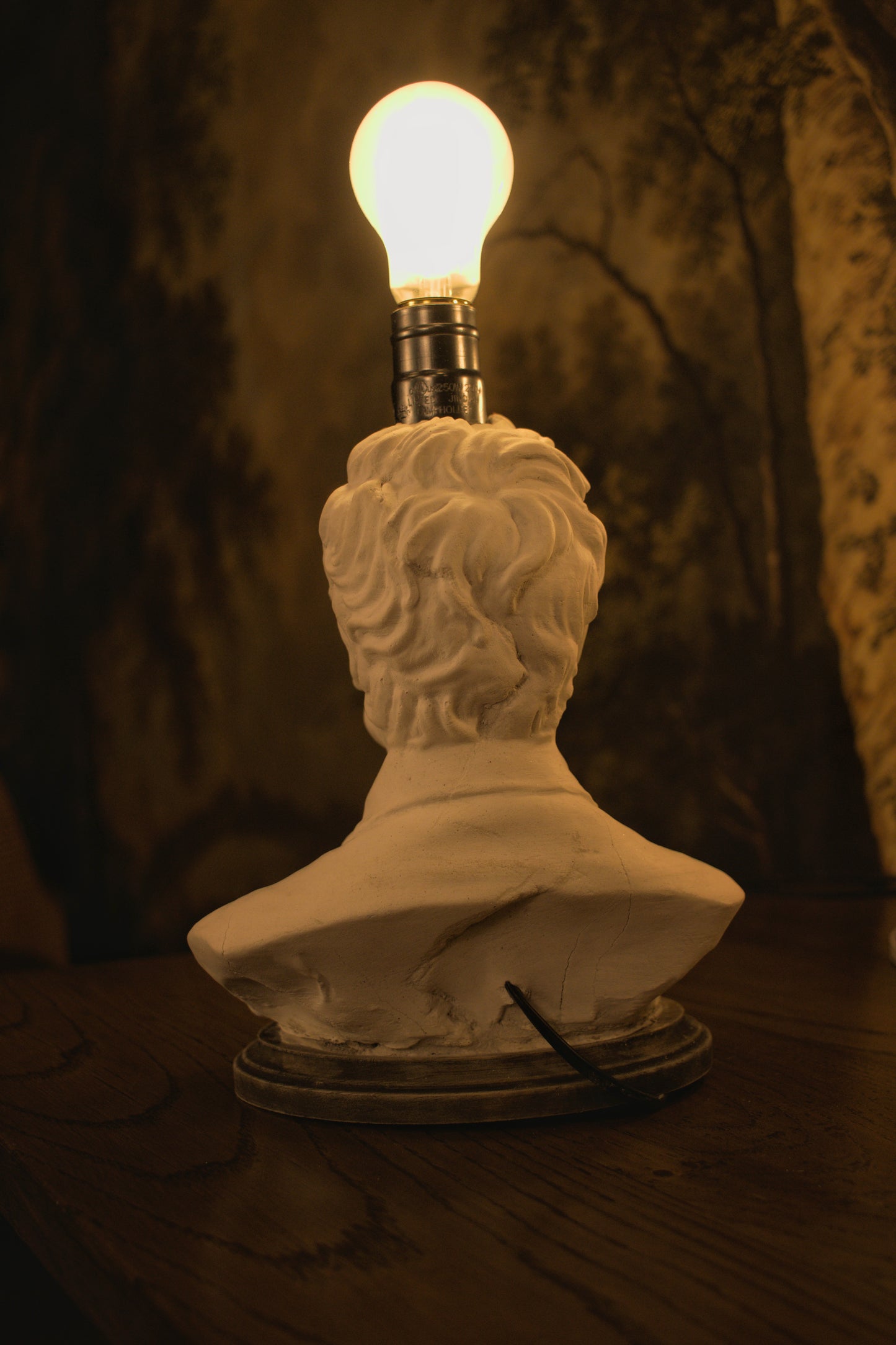 Nietzsche Bust Lamp — Dark Academia Desk Lamp, Literary Office Decor, Handmade Gypsum Sculpture