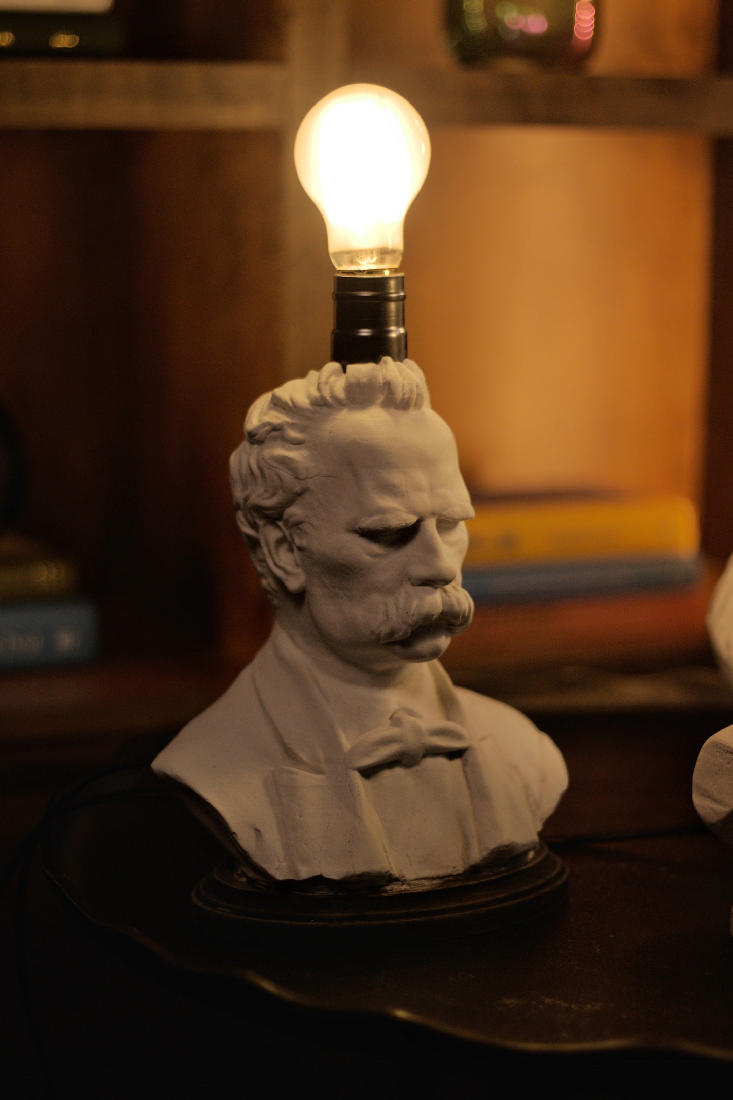 Nietzsche Bust Lamp — Dark Academia Desk Lamp, Literary Office Decor, Handmade Gypsum Sculpture