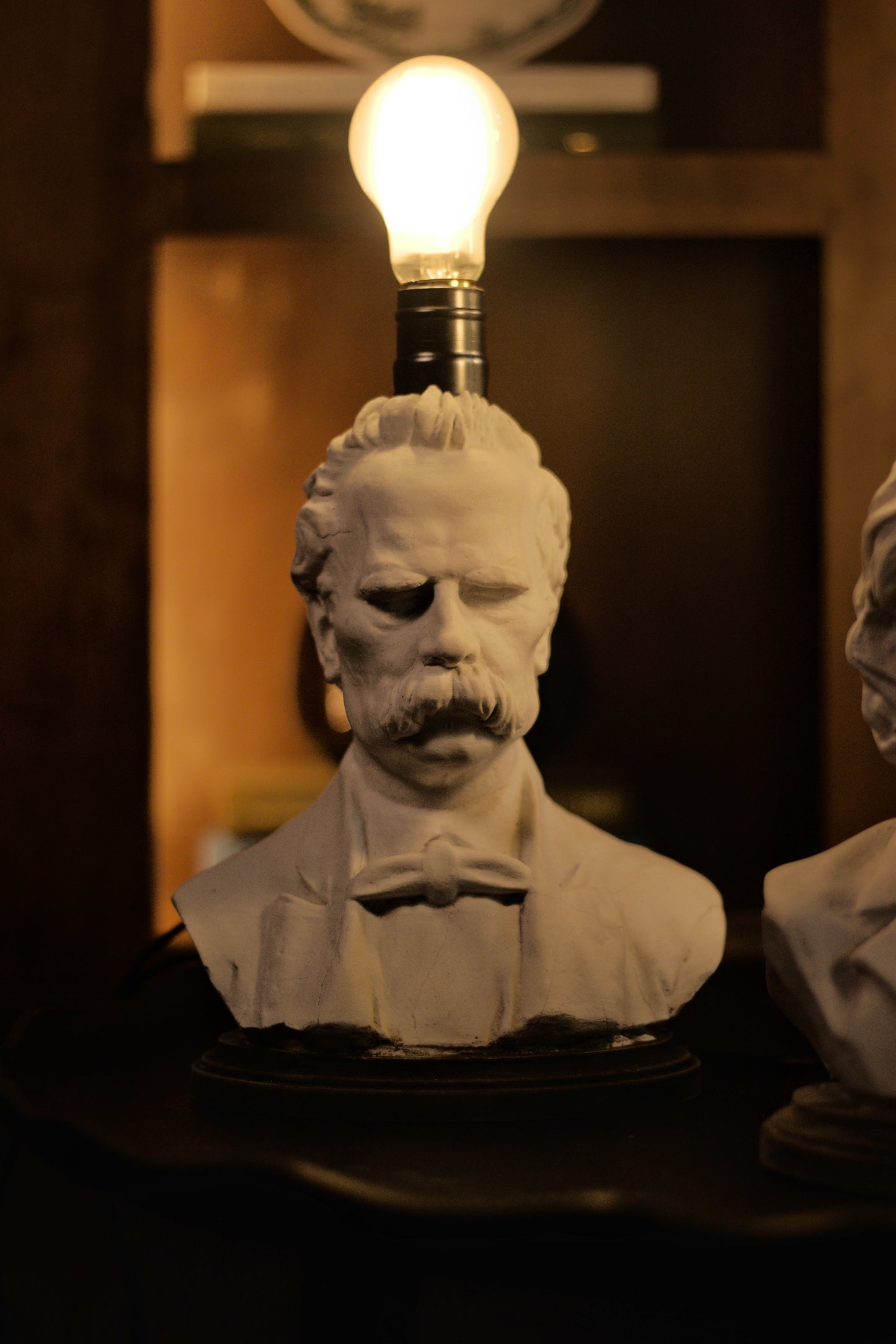 Nietzsche Bust Lamp — Dark Academia Desk Lamp, Literary Office Decor, Handmade Gypsum Sculpture
