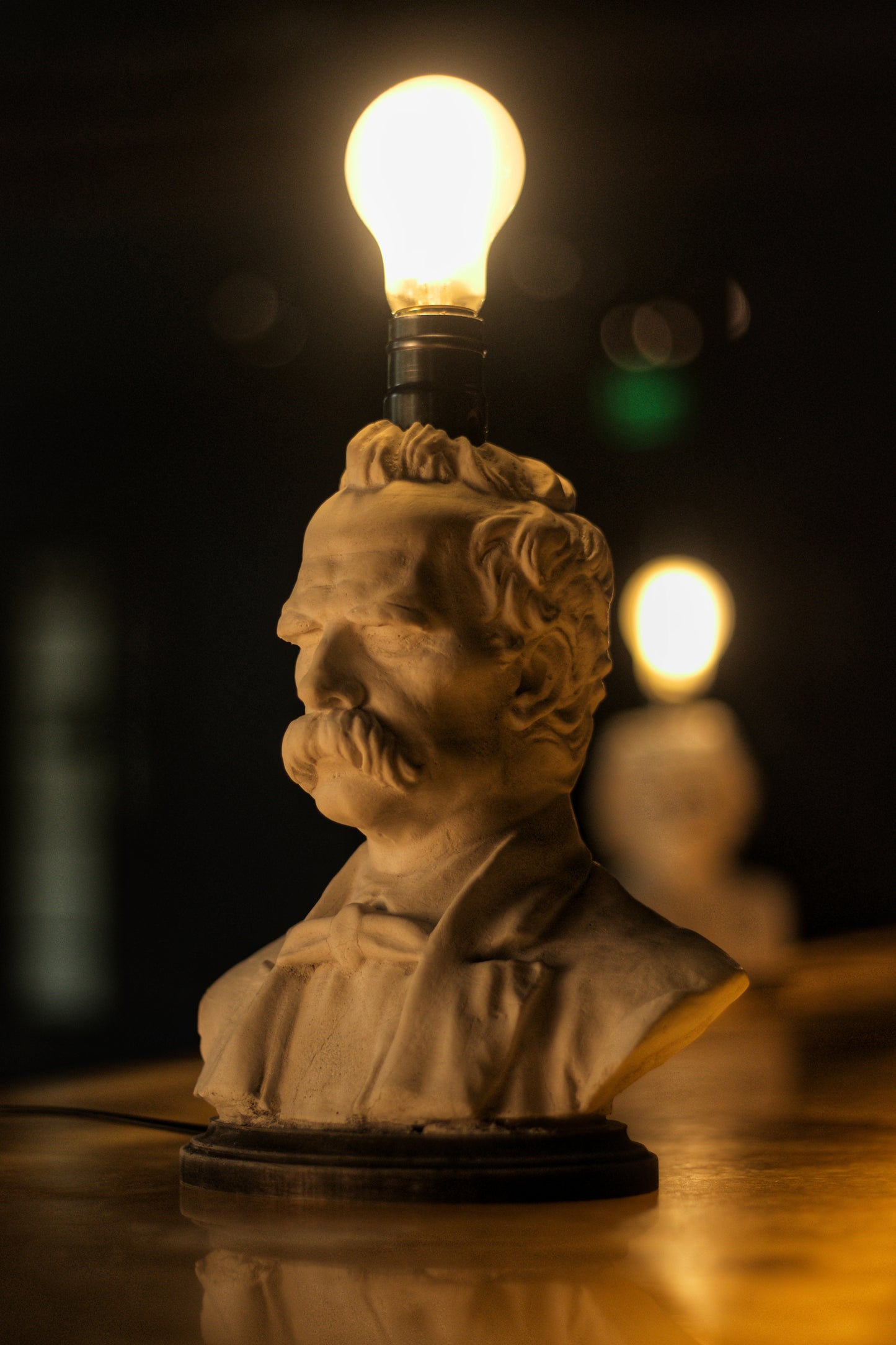 Nietzsche Bust Lamp — Dark Academia Desk Lamp, Literary Office Decor, Handmade Gypsum Sculpture