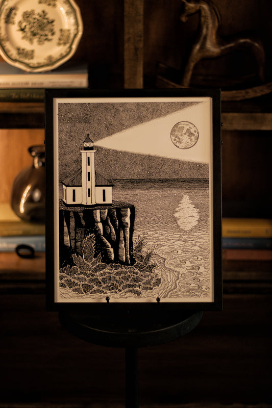 Loss Prevention — Gothic Lighthouse Print, Dark Academia Wall Art, Witchcore Moon Decor
